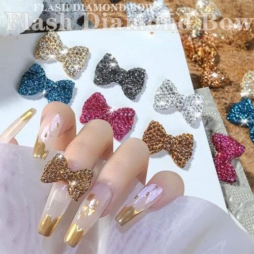 1 pcs Ins Style New Nail Jewelry Japanese Nail Flashing Diamond Bow Handmade Full Diamond Butterfly Three-dimensional Nail Drill