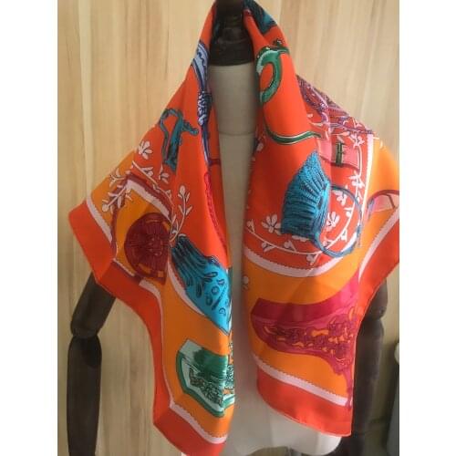 2020 new arrival spring autumn classic 100% pure silk scarf twill hand made roll 90*90 cm shawl wrap for women lady