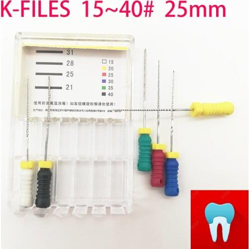 6pcs/pack #15-40 25mm Dental K Files Root Canal Endo Files Dentist Tools Hand Files Stainless Steel K Files Dentistry Lab Tools