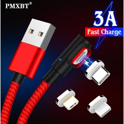 90 Degree Magnetic Cable Micro USB Type C Charging Cable For iphone 12 11 X Samsung 3A Fast Magnet Charger Data Cable USB C Cord