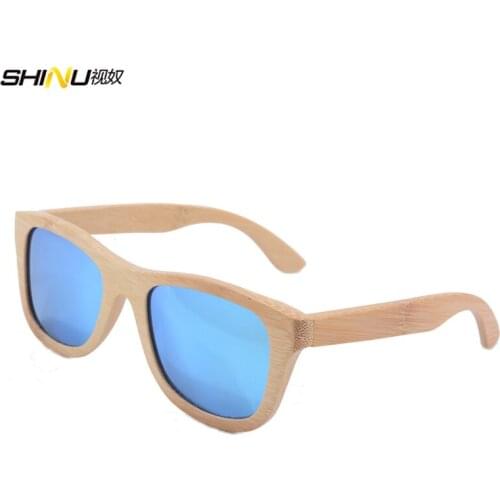 Bamboo Sunglasses Men Wood Sunglasses Polarized Wooden Sun Glasses Handmade With Case Ice Blue UV400 Lens Z6016