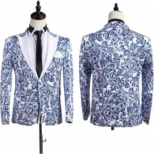 Free ship blue flower Porcelain mens tuxedo jacket/stage performance,only jacket