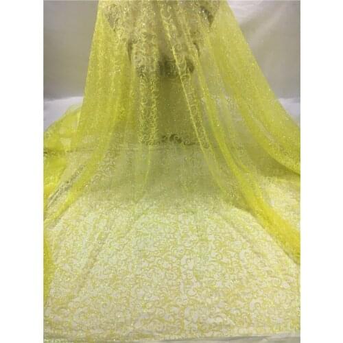 Bright yellow top sale glitter mesh material for evening dress 5 yards JRB-102129 special glued glitter lace fabric
