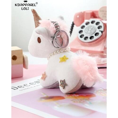 Fluffy Pompon Unicorn Keychain Rabbit Fur Ball Horse Key Chain Porte Clef Holder Bag Car Key Ring Chaveiros Women Accessories