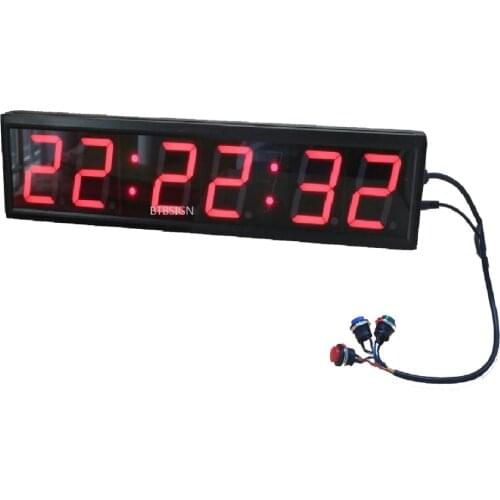 BTBSIGN 4inch 6 Digits Jumbo LED Race Timing Clock LED Count Down/Up Timer With Wired Buttons and Wireless Remote