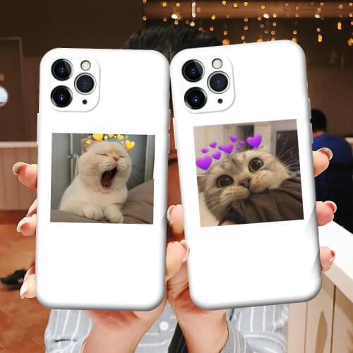 Cute Animal Cat White TPU Phone Case for iPhone 6S 7 8 Plus X XR XS 11 12 mini Pro Max Silicone Protective Sleeve
