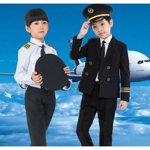 Children Boys Halloween Pilot Cosplay Costumes Carnival Party Wear Flight Attendant Dress for Kids Girls Team Performance