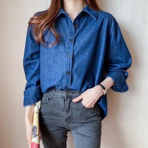 Denim Spring Autumn Feminina WomenS Vintage Long Sleeve Top Blouse Fashion Clothes 2020 D0608