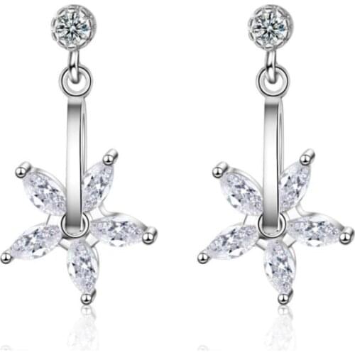 Sole Memory Zircon Exquisite Five Petal Flower Stars Rotatable Cute 925 Sterling Silver Female Dangle Earrings SEA513