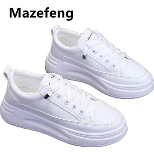 Fashion White Split Leather Women Chunky Sneakers White Shoes Lace Up Tenis Feminino Zapatos De Mujer Platform Women Casual Shoe