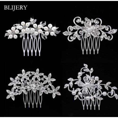 BLIJERY Charm Animal Flower Designs Wedding Hairpins Pearls Crystal Hair Combs for Women Girls Bridal Wedding Hair Accessories