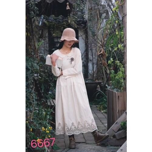 Sweet Mori Girl Cawaii Lolita Lace Crochet Princess Women Loose Novelty Hippie Boho Midi Cotton Dress Tunique vintage Clothing