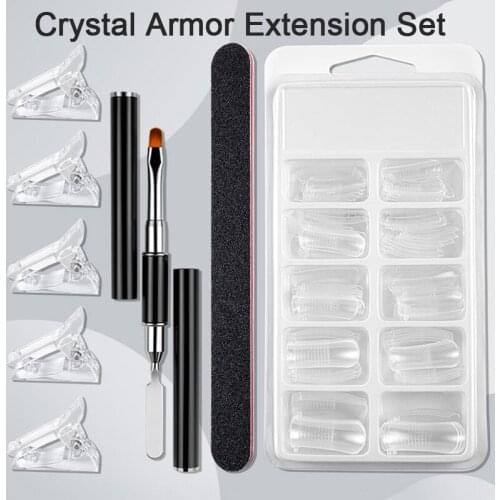 Nail Art Extention Set Acrylic Brush Extention Nail Tips Set Nail Art Flase Tips Quick Building Gel Mold Fake Tips Clip Tool