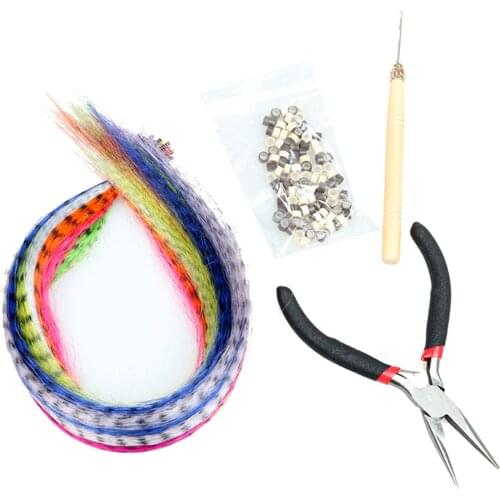 35PCS Synthetic Feathers Feather Hair Extension Kit +100 Beads+One Plier+1 Hook Feather Reciprocations DIY Hair Extensions Tools