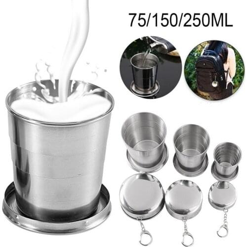 New Stainless Steel Camping Folding Bottle Traveling Outdoor Camping Hiking Folding Portable With Keychain Collapsible Glass