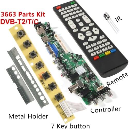 3663 NEW Digital DVB-C DVB-T/T2 Universal LCD LED TV Controller Driver Board+7 Key Button + Iron Baffle Stand 3463A Russian