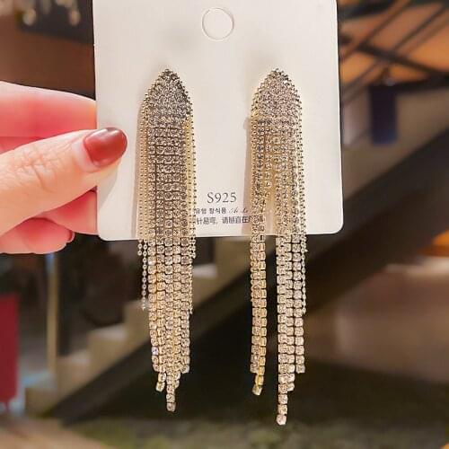 New Classic Crystal Earrings Ladies Exaggerated Long Earrings Tassels Rhinestone Earrings Fashion Ladies Korean Earrings Jewelry
