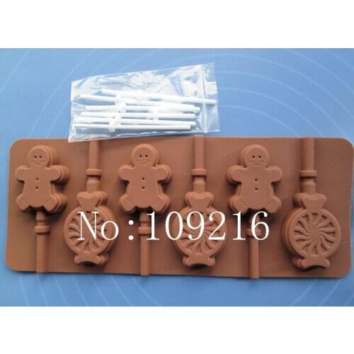 Wholsale!!1pcs 6-Small Snowman Lollipop Green Good Quality 100% Food Grade Silicone Cake/Chocolate/Candy DIY Mold