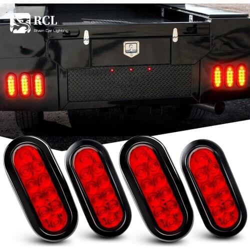 Oval Red Led Trailer Tail Lights 6 Inch 4PCS 10 Led with Flush Mount Grommets Plugs Stop Brake Turn Trailer Lights for RV Truck