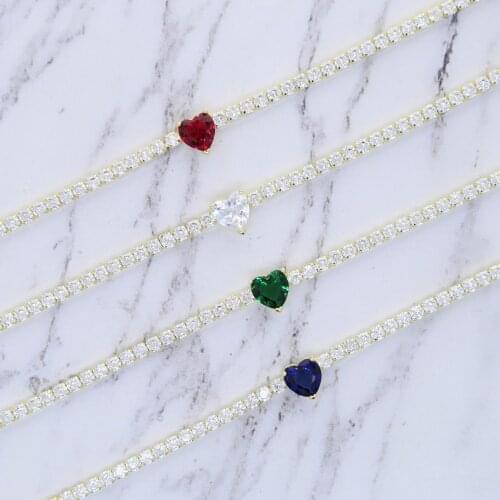 New Classic Love Heart-shaped Cubic Zirconia Tennis Choker Necklace Charm Rainbow 5A Cz 3mm For Women Valentines Jewelry Gift