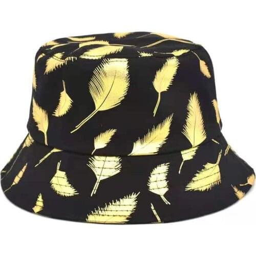 New Cotton Feather Print Panama Bucket Hat Adjustable Fisherman Hat Outdoor Travel Hat Sun Cap Hats for Foldable Bob Travel Hat