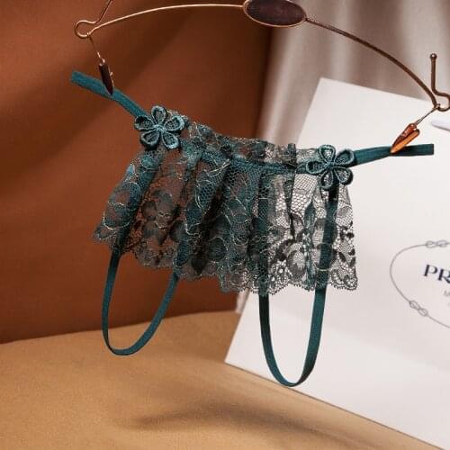 Pleated Lace Panties Women Sexy Open Crotch Thongs G strings Temptation Transparent Nightwear Underwear Low Waist Briefs
