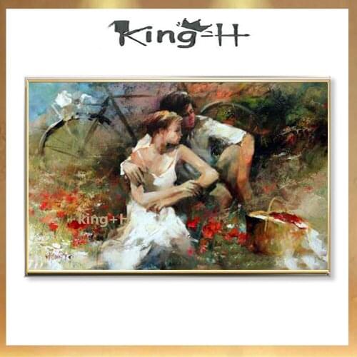 Popular Artwork Artist Handmade High Quality Love Hug Heart Wall Painting on Canvas Impression Lover Figure Oil Painting
