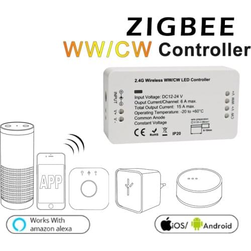 ZIGBEE ZLL Smart WWCW Controller,DC12/24V,APP control Warm White/Cold white and Brightness Adjustable,for LED Strip Linear light