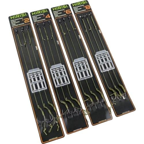 Hirisi 12Pcs Carp Fishing Hair Rigs Green Coated Braided Thread Loop Curve Shank Hook Boilies Carp Rigs Carp Fishing Accessories