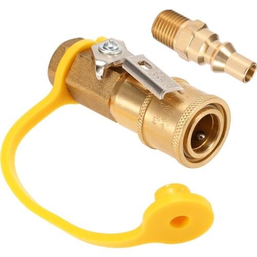 Solid Brass 1/4'' RV Propane Connect Adapter Propane/Natural Gas Quick Disconnect Kit with Shutoff Valve