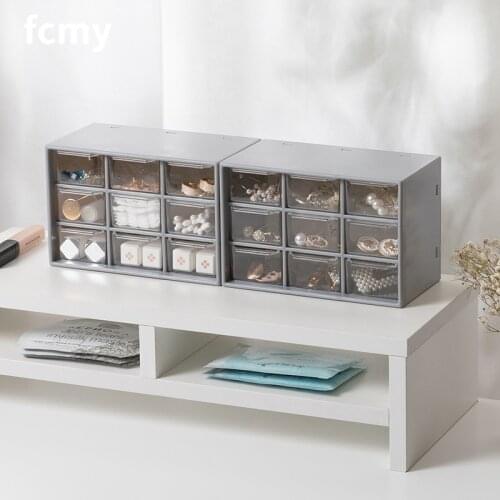 Translucent Drawer Type Storage Drawers Cn(Origin) Low Price Nine-grid Desktop Box Student Cosmetics Shelf Tape Drawer Organizer