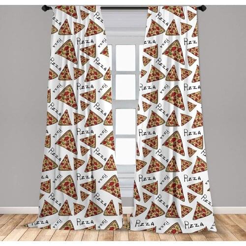 Pizza Curtain for Kids Rooms in Hand Drawn Doodle Style Pizzeria Menu Fast Food Delicious Gourmet Eating Window Drapes