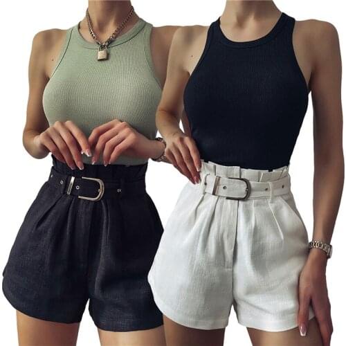 Women Summer Loose Short Pants with Waistband Fashion Solid Color High Waist Casual Shorts,S-XL