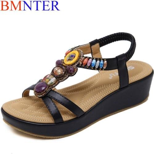 BMNTER 2021 fashion ROMAN SANDALS lady slope heel thick bottom fairy wind soft bottom cheongsam fashion beach wear tide seaside