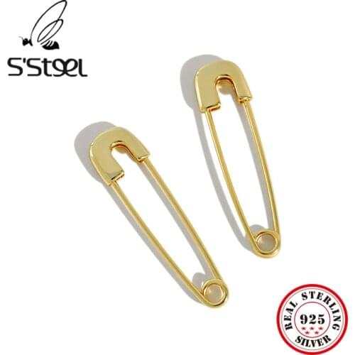SSTEEL Pin Hoop Earrings For Women Korean Silver Gold Earings Pendientes Plata De Ley 925 Mujer Kolczyki Damskie Fine Jewelry