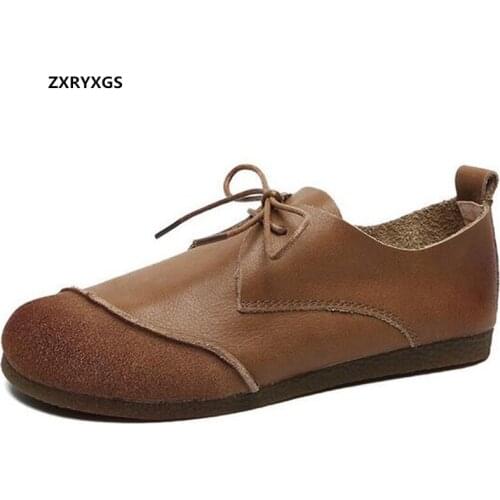 Promotion 100% Full Genuine Leather Retro Shoes Women Flat Shoes Soft Sole Comfortable Fashion Casual Shoes 2020 New Women Shoes