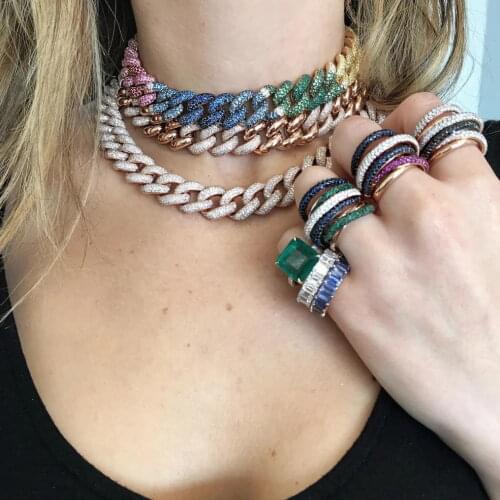 Gold color hip hop new european women jewery micro pave rainbow cz 15mm chunky cuban choker necklace