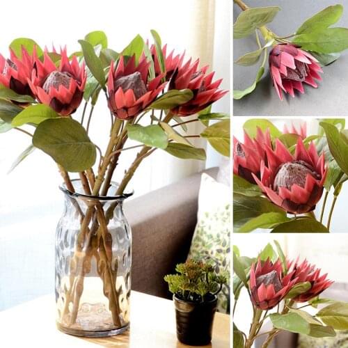 1Pc King Protea Artificial Flower Fake Plant DIY Wedding Bouquet Party Faux King Protea Realistic Party hotels guesthouse Decor