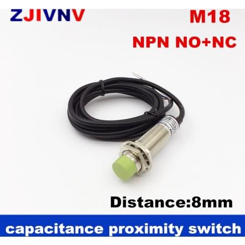 High quality CE approval 10pcs M18 NPN NO+NC capacitive proximity switch DC 4 wires Approach capacitance Sensor distance 8mm