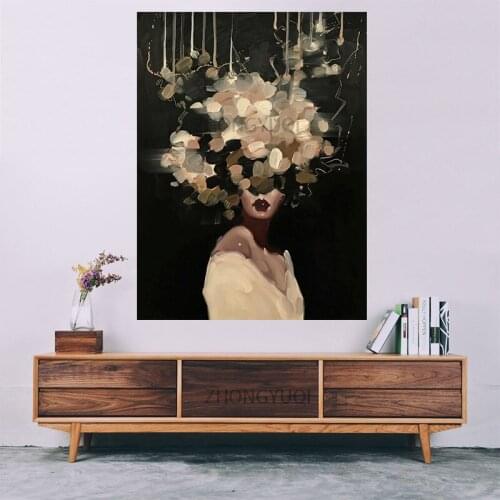 Abstract Wall Art Women Flowers Paintings On Canvas Art Posters and Prints Modern Figure Decorative Pictures For Home Design