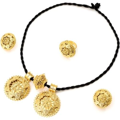 Bangrui Latest Ethiopian Traditional Jewelry Set Necklace Earrings/Pendant/Ring Yellow Color Eritrea Womens Fashion gifts