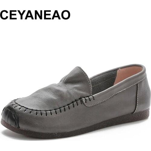 CEYANEAO 2021 One-legged Genuine Leather Single Shoes Peas Shoes Fashion Casual Soft Comfortable Breathable Womens Shoes