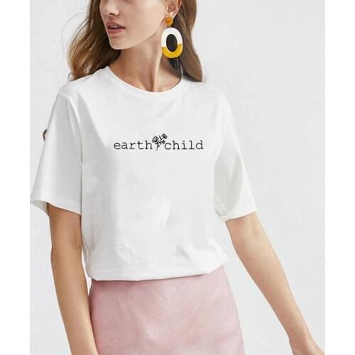 Earth Child T Shirt Women Cotton Harajuku Tshirt Women Shrot Sleeve Loose Camiseta Mujer Black White Tee Shirt Femme T-shirt