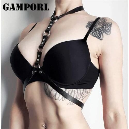 GAMPORL Leather Body Harness Bondage Bdsm Sexy Lingerie Women Waistband Collar Bondage Chest Harness Suspenders Garter Stockings