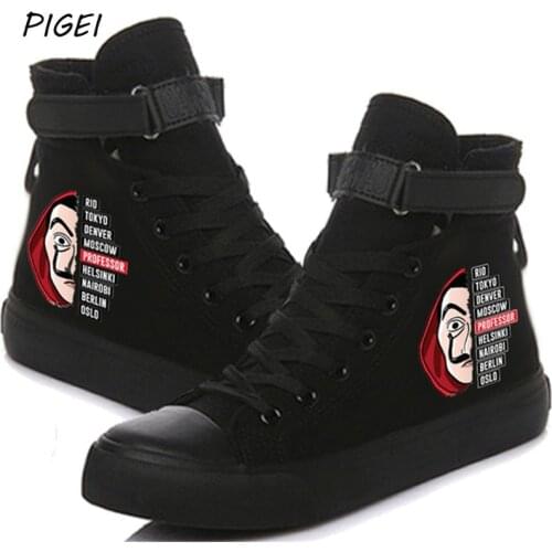 Mens La Casa De Papel Shoes Money Heist Cosplay High Top Canvas Shoes Boys Girls Fashion Walking Footwear Casual Sports Shoes