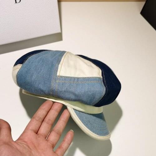 Newsboy Cap Patchwork Color Denim Hats For Women Female Beret British Style Painter Spring Summer 2021 Brand New Octagonal Cap