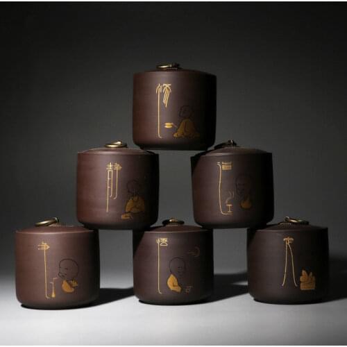 Yixing Zisha Tea Canister Ceramic Sealed Caddy HouseHold Tea Storage Jar Coffee Container Purple Clay Tea Box Tins for Tea