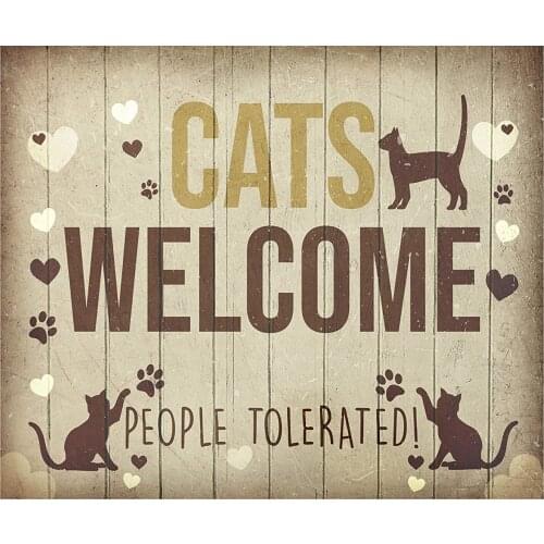 "Cats Welcome-People Tolerated" Funny Pet Wall Sign " Farmhouse Art w/Cat Images Rustic Home Patio Office-Vet Clinic Decor