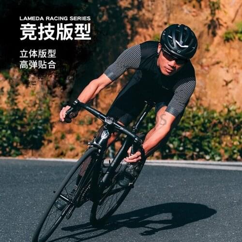 LAMEDA Men Racing Cycling Jersey Short Sleeves Slim Fit Breathable Mesh Back Road Bike Tops MTB Jersey Quick Dry Seamless Jersey