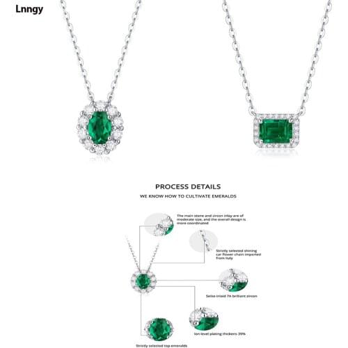 Lnngy Classic 5*7mm Green Emerald Necklace for Women 925 Sterling Silver Emerald Pendant Necklace Lady New Fashion Jewelry gifts